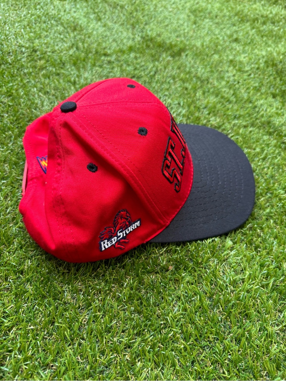 Vintage St. John's Red Storm Snapback Hat University Square USA Red Black Cap - Picture 3 of 7